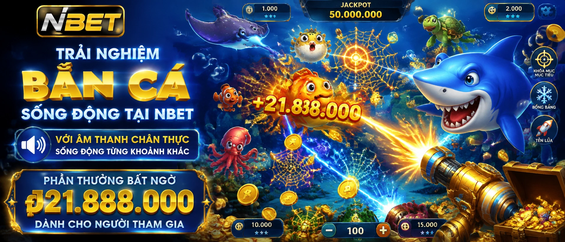 Giao diện Bắn Cá trên trình duyệt với sảnh game rõ ràng